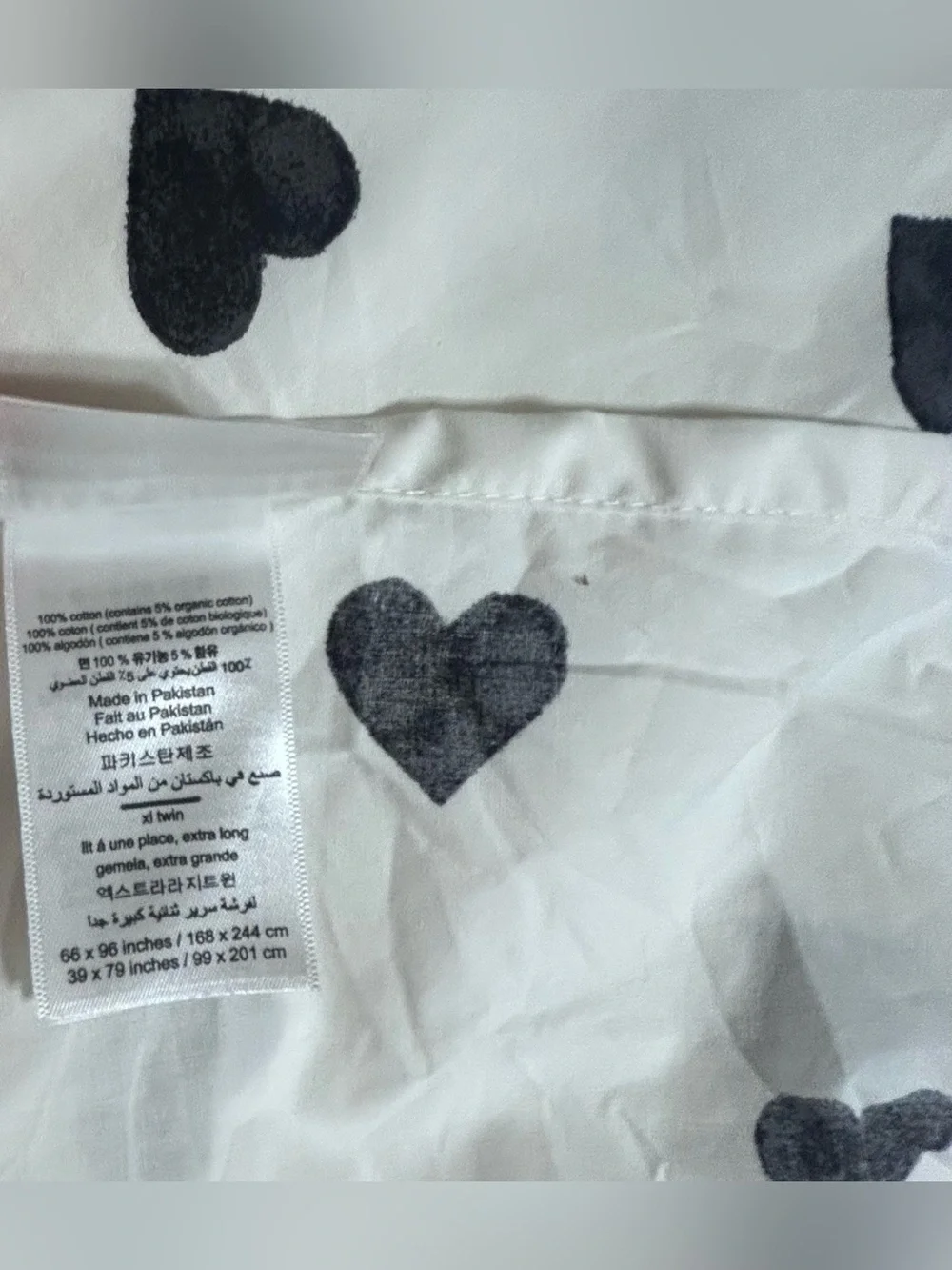 Pottery Barn Teen Emily & Meritt Black Hearts XL Twin Flat Sheet